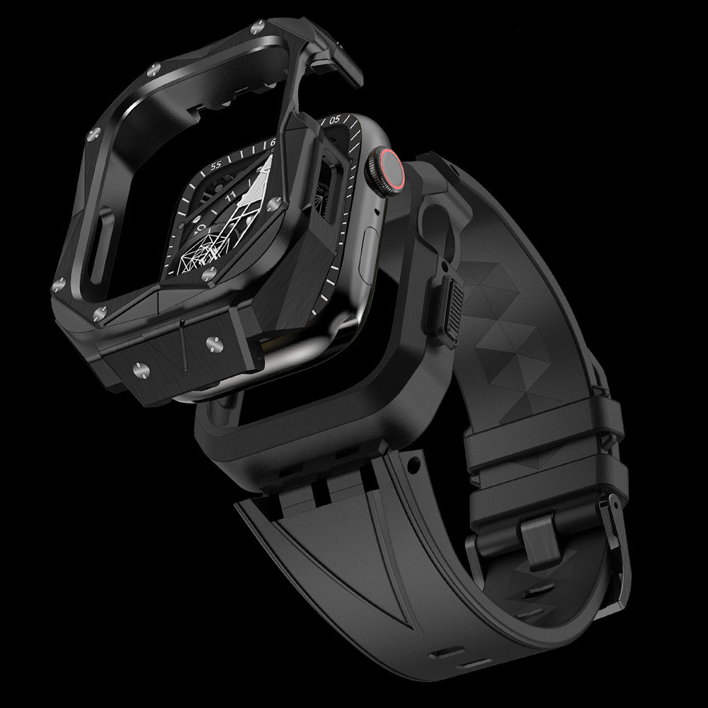 Kingxbar CYF140 2in1 armored case for Apple Watch 9, 8, 7 (45 mm) made of stainless steel with a strap, black - OUTLET_2