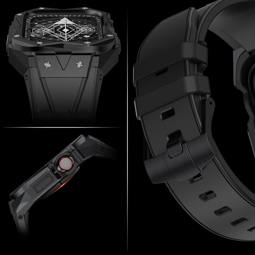 Kingxbar CYF140 2in1 armored case for Apple Watch 9, 8, 7 (45 mm) made of stainless steel with a strap, black - OUTLET_3