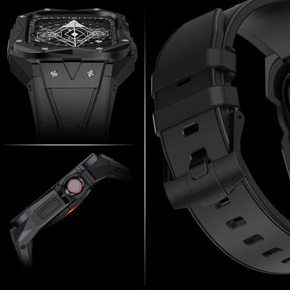 Kingxbar CYF140 2in1 armored case for Apple Watch 9, 8, 7 (45 mm) made of stainless steel with a strap, black - OUTLET_3