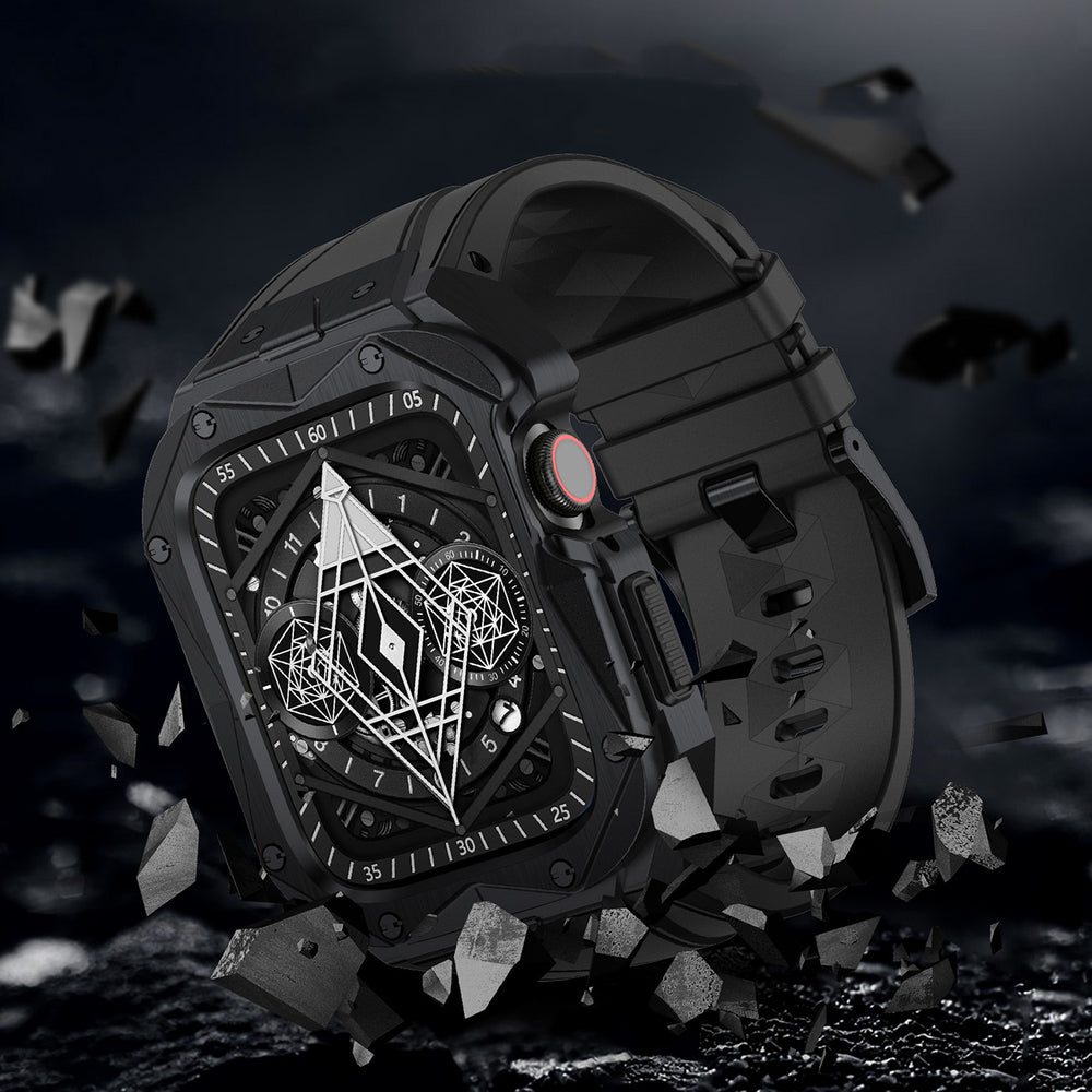 Kingxbar CYF140 2in1 armored case for Apple Watch 9, 8, 7 (45 mm) made of stainless steel with a strap, black - OUTLET_6