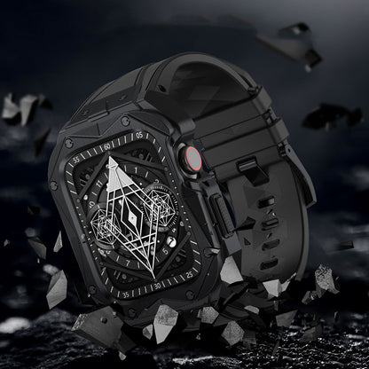 Kingxbar CYF140 2in1 armored case for Apple Watch 9, 8, 7 (45 mm) made of stainless steel with a strap, black - OUTLET_6