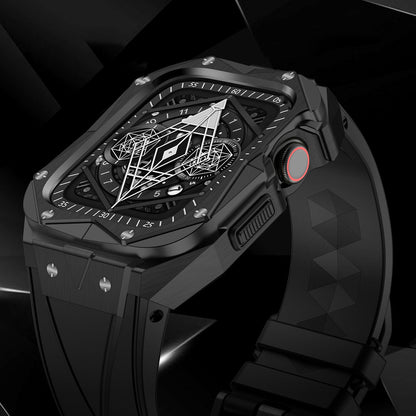 Kingxbar CYF140 2in1 armored case for Apple Watch 9, 8, 7 (45 mm) made of stainless steel with a strap, black - OUTLET_8
