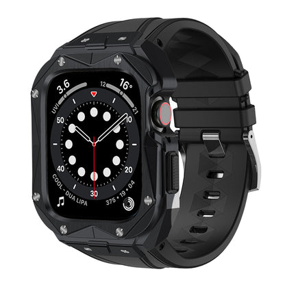 Kingxbar CYF140 2in1 armored case for Apple Watch 9, 8, 7 (45 mm) made of stainless steel with a strap, black - OUTLET_0