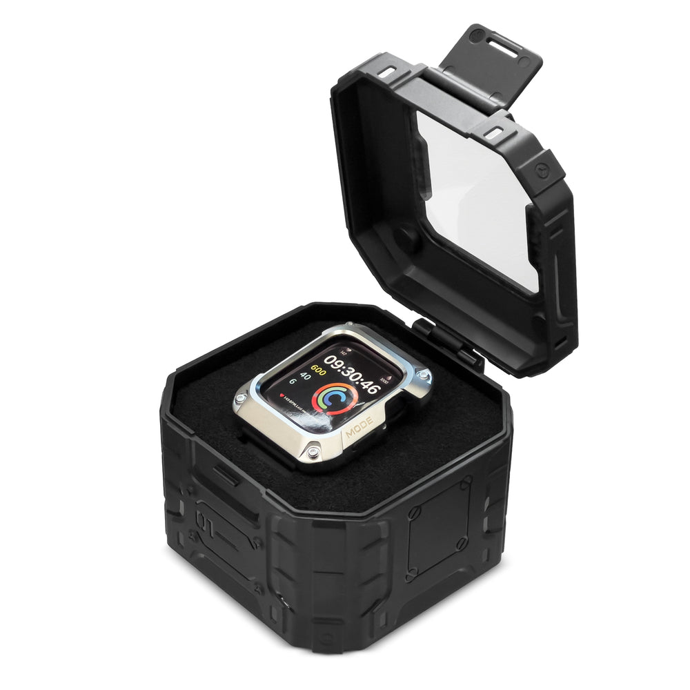Kingxbar CYF140 2in1 armored case for Apple Watch 9, 8, 7 (45 mm) made of stainless steel with a strap, black - OUTLET_4