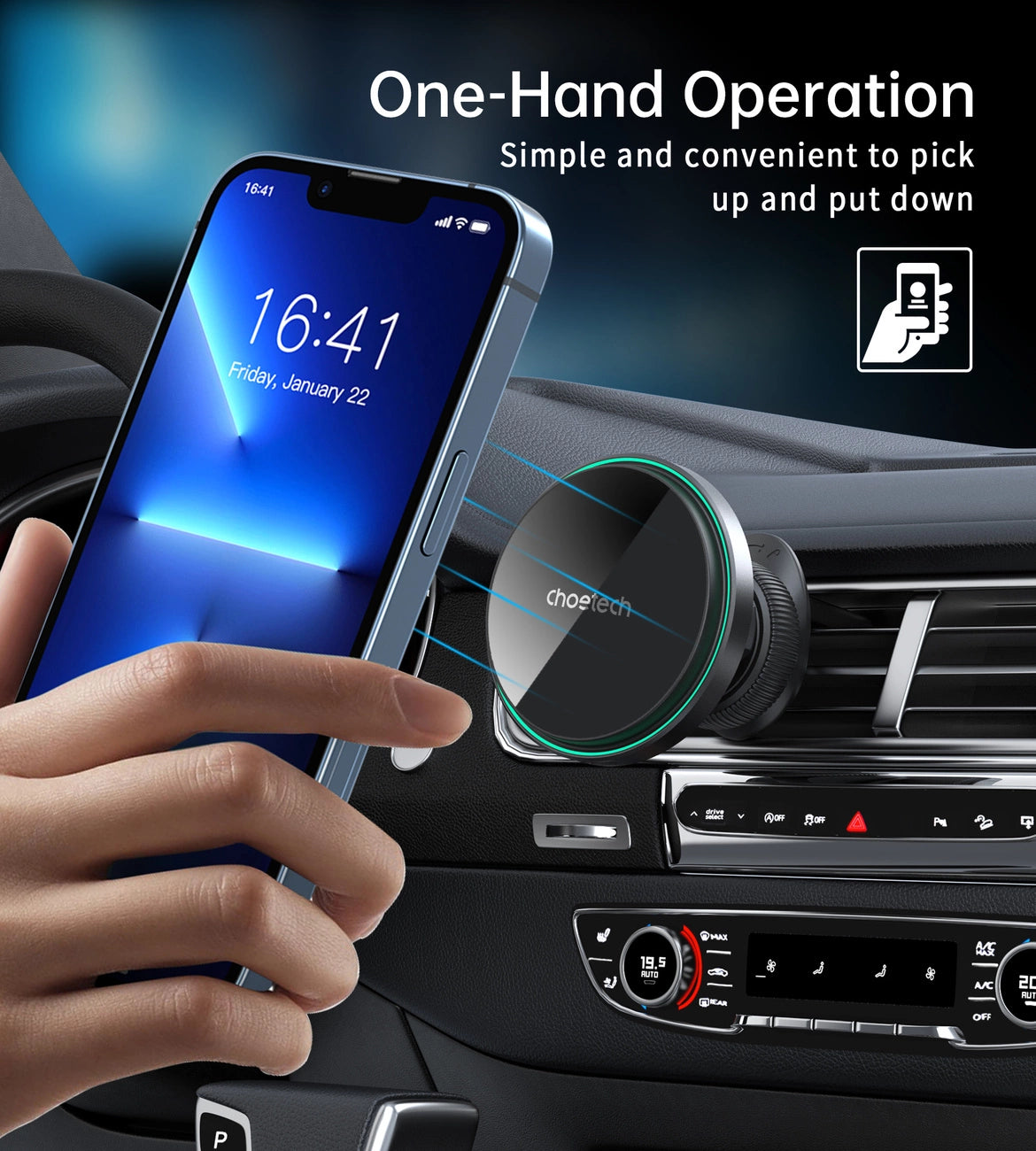 Choetech T204-F magnetic car holder with 15W wireless charging - black_5