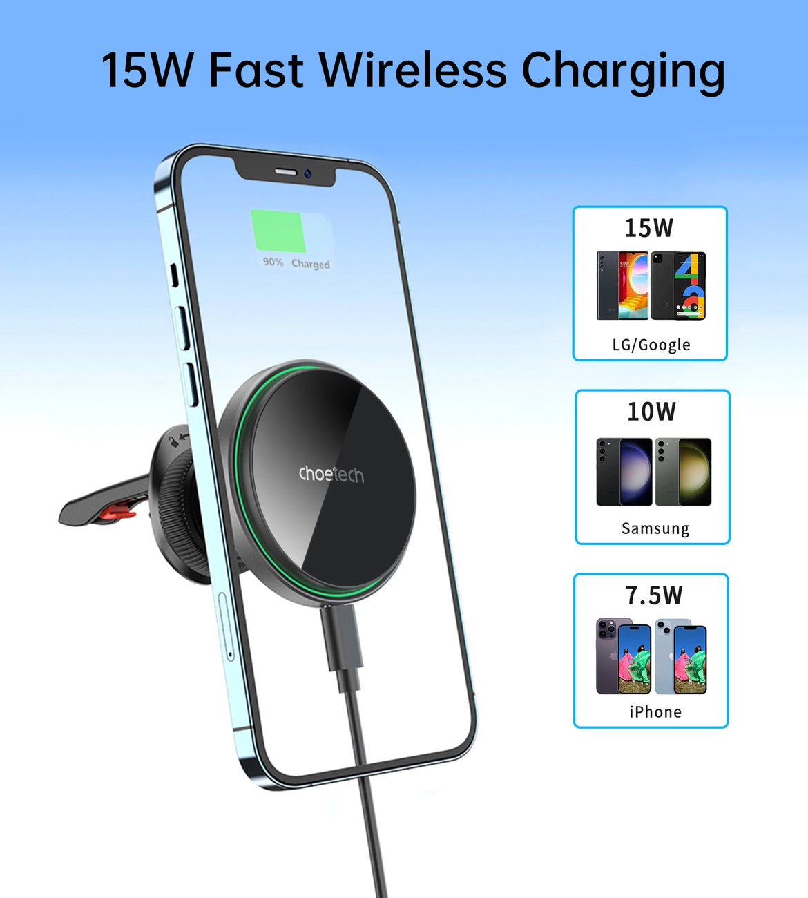 Choetech T204-F magnetic car holder with 15W wireless charging - black_6