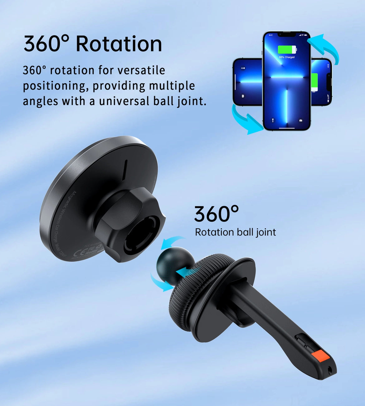 Choetech T204-F magnetic car holder with 15W wireless charging - black_7