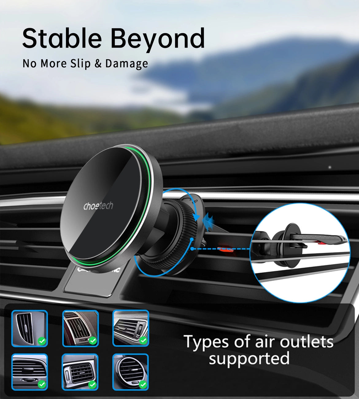 Choetech T204-F magnetic car holder with 15W wireless charging - black_8