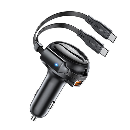 Acefast B13 car charger 53W USB-A / 2 USB-C retractable cables - black_0