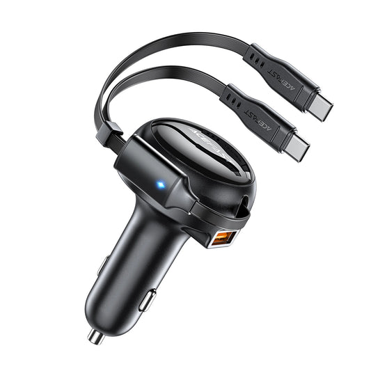 Acefast B13 car charger 53W USB-A / 2 USB-C retractable cables - black_0