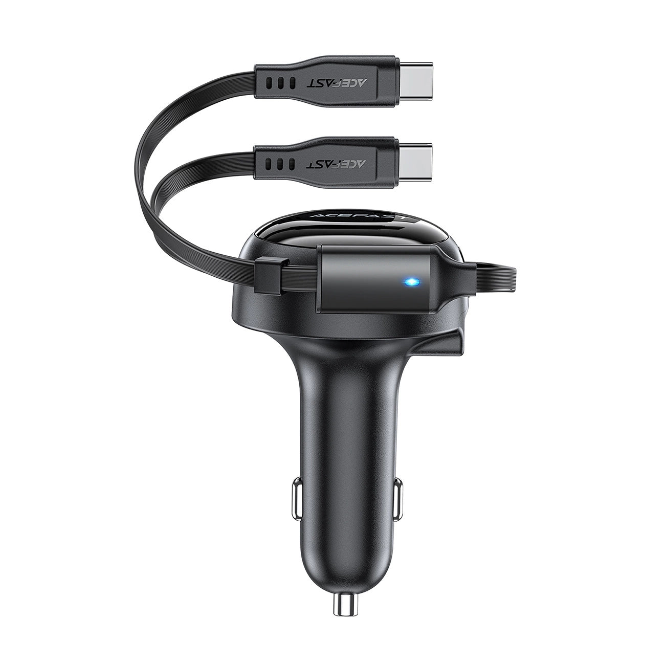 Acefast B13 car charger 53W USB-A / 2 USB-C retractable cables - black_2