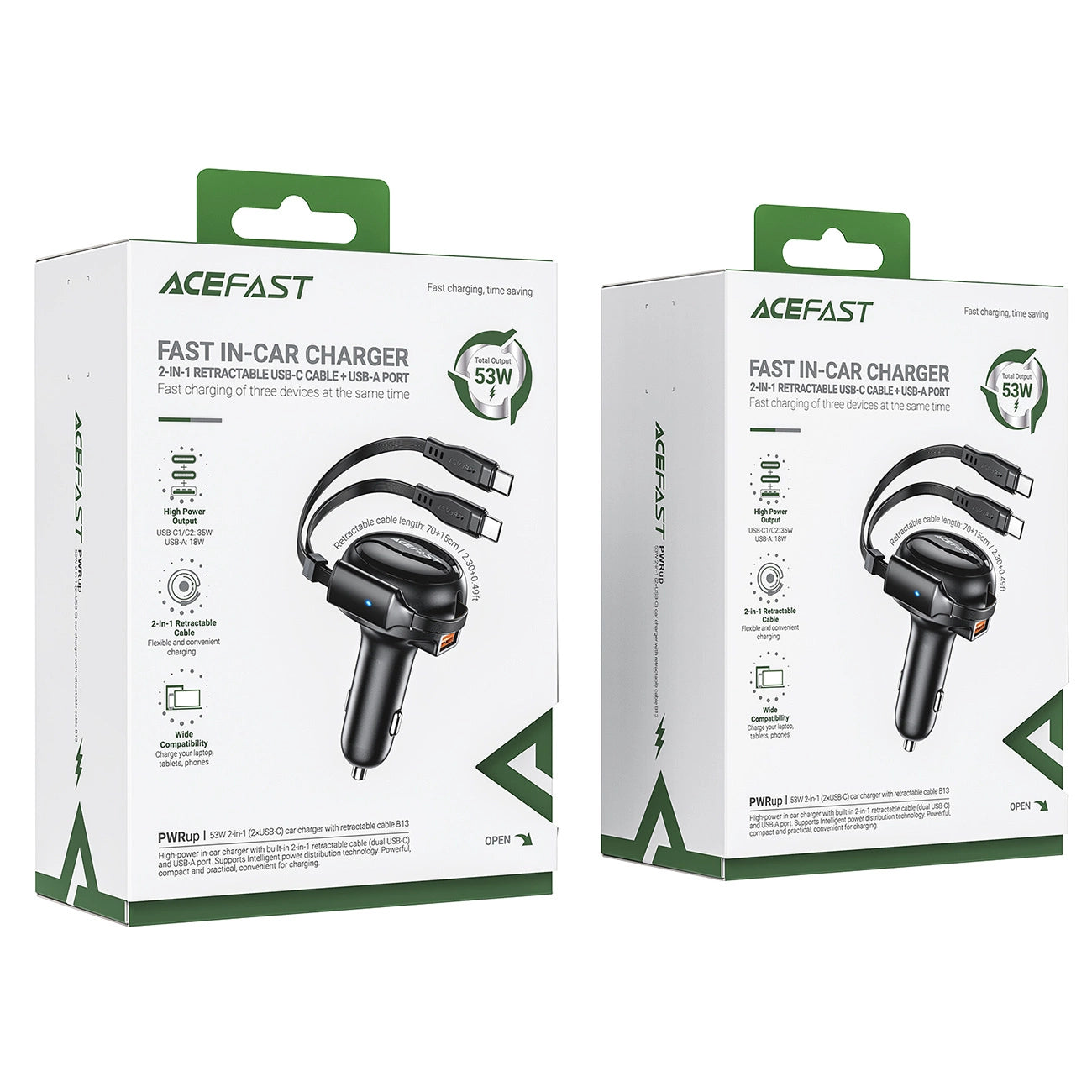 Acefast B13 car charger 53W USB-A / 2 USB-C retractable cables - black_5