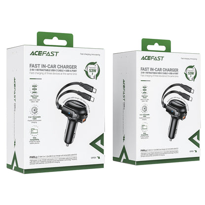 Acefast B13 car charger 53W USB-A / 2 USB-C retractable cables - black_5