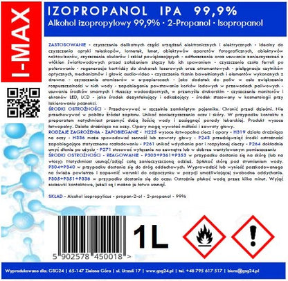 Isopropyl alcohol Isopropanol IPA I-MAX 99.9% 1L_1