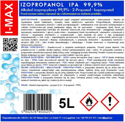Isopropyl alcohol Isopropanol IPA I-MAX 99.9% 5L_1