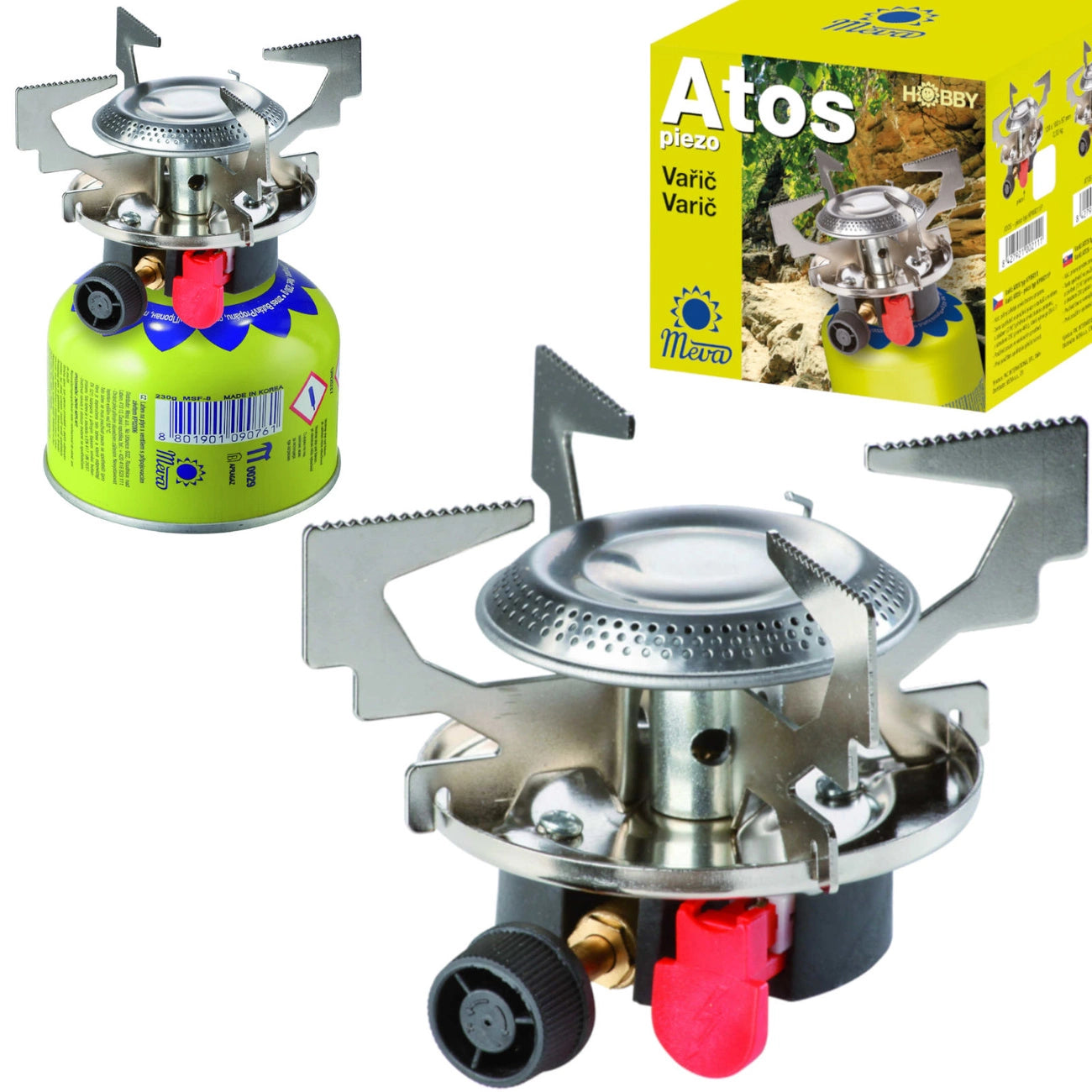 Gas camping stove with gas cartridges (thread or valve) ATOS piezo igniter 1.8kW_0