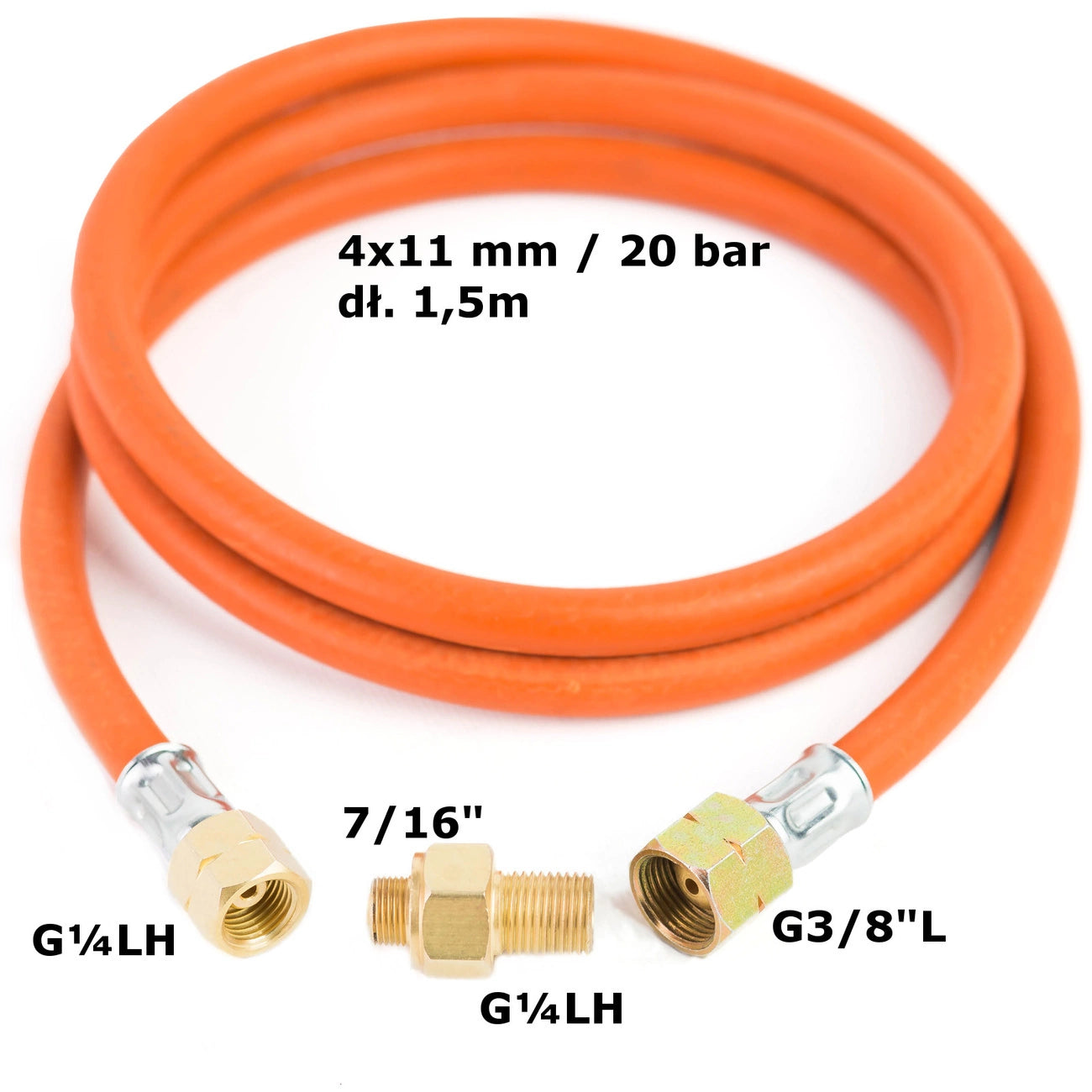 Reduction connection to a tourist gas cylinder G 3/8" L - 7/16" hose 1.5 m_1