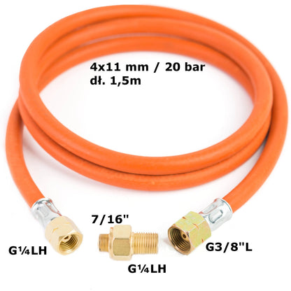 Reduction connection to a tourist gas cylinder G 3/8" L - 7/16" hose 1.5 m_1