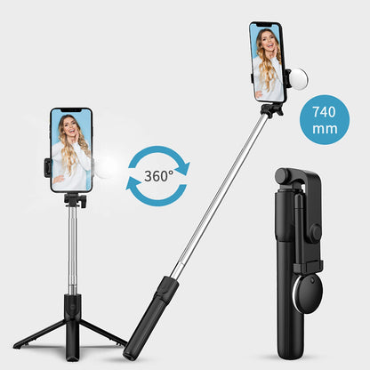 Selfie stick WR1YXS telescopic tripod 0.71m with round lamp - black_6