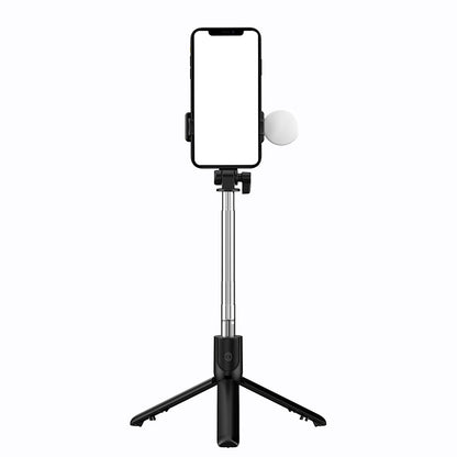 Selfie stick WH1YXS telescopic tripod 1m with round lamp and phone holder - black_2