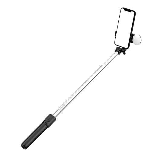 Selfie stick WH1YXS telescopic tripod 1m with round lamp and phone holder - black_0