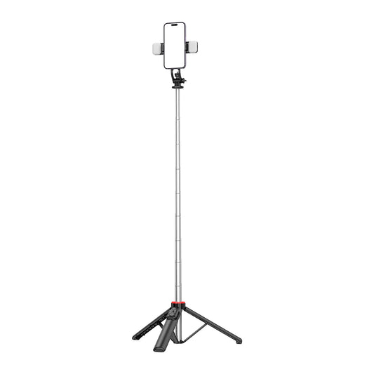 Selfie stick WC13YDS telescopic tripod 1.3m with double lamp and phone holder - black_0