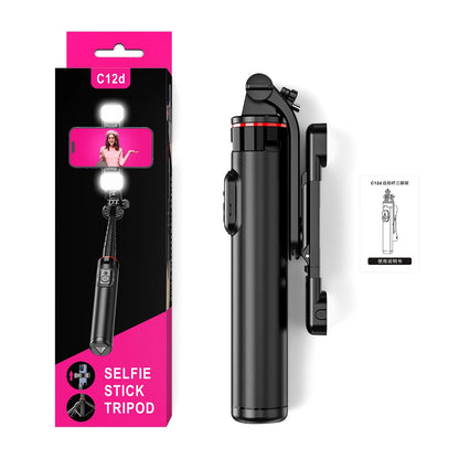 Selfie stick WC12YDS 1.3m aluminum alloy telescopic tripod with dual lamp and phone holder - black_19