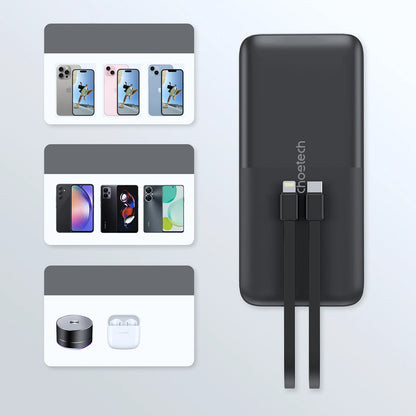 Powerbank Choetech B654 10000mAh 22.5W USB-A / USB-C / micro USB with built-in USB-C / Lightning cable - black_10