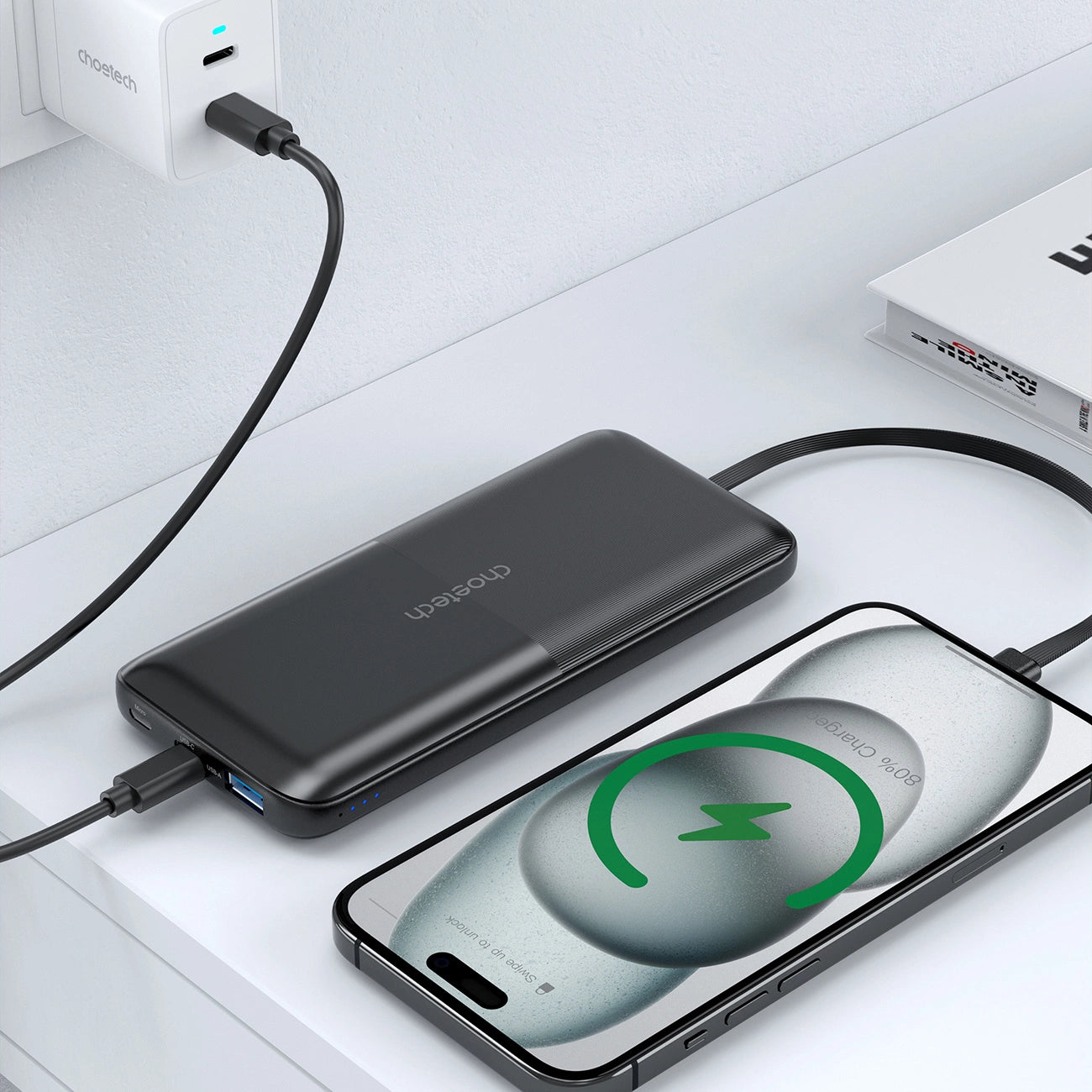 Powerbank Choetech B654 10000mAh 22.5W USB-A / USB-C / micro USB with built-in USB-C / Lightning cable - black_4