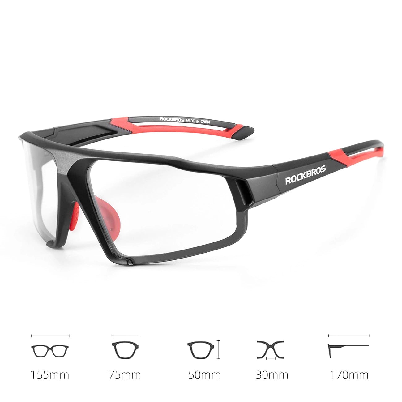 Rockbros SP216BK photochromic UV400 cycling glasses - black and red_1