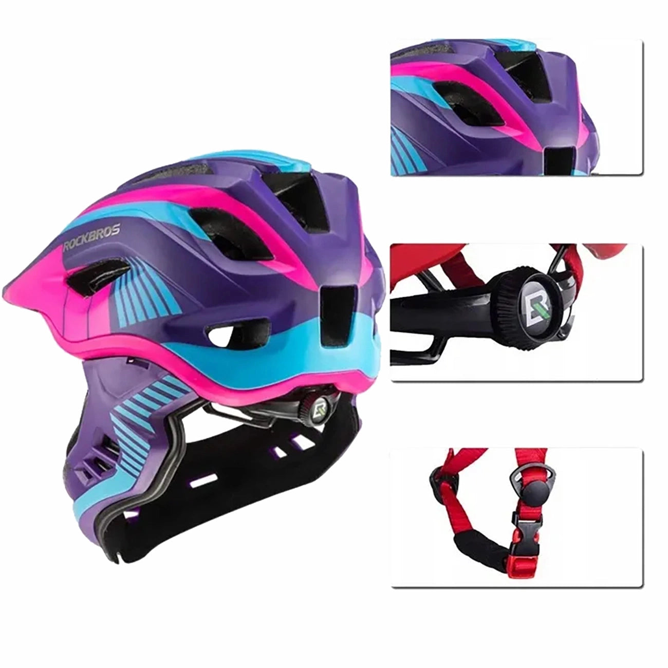 Rockbros TT-32SBPP-S children&#39;s bicycle helmet with detachable chinbar, size S - purple-pink_4