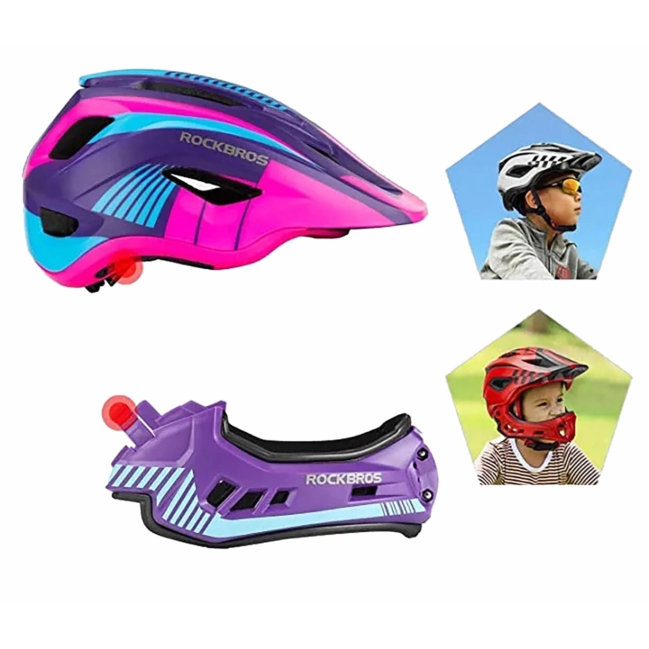 Rockbros TT-32SBPP-M children&#39;s bicycle helmet with removable chinbar, size M - purple-pink_3