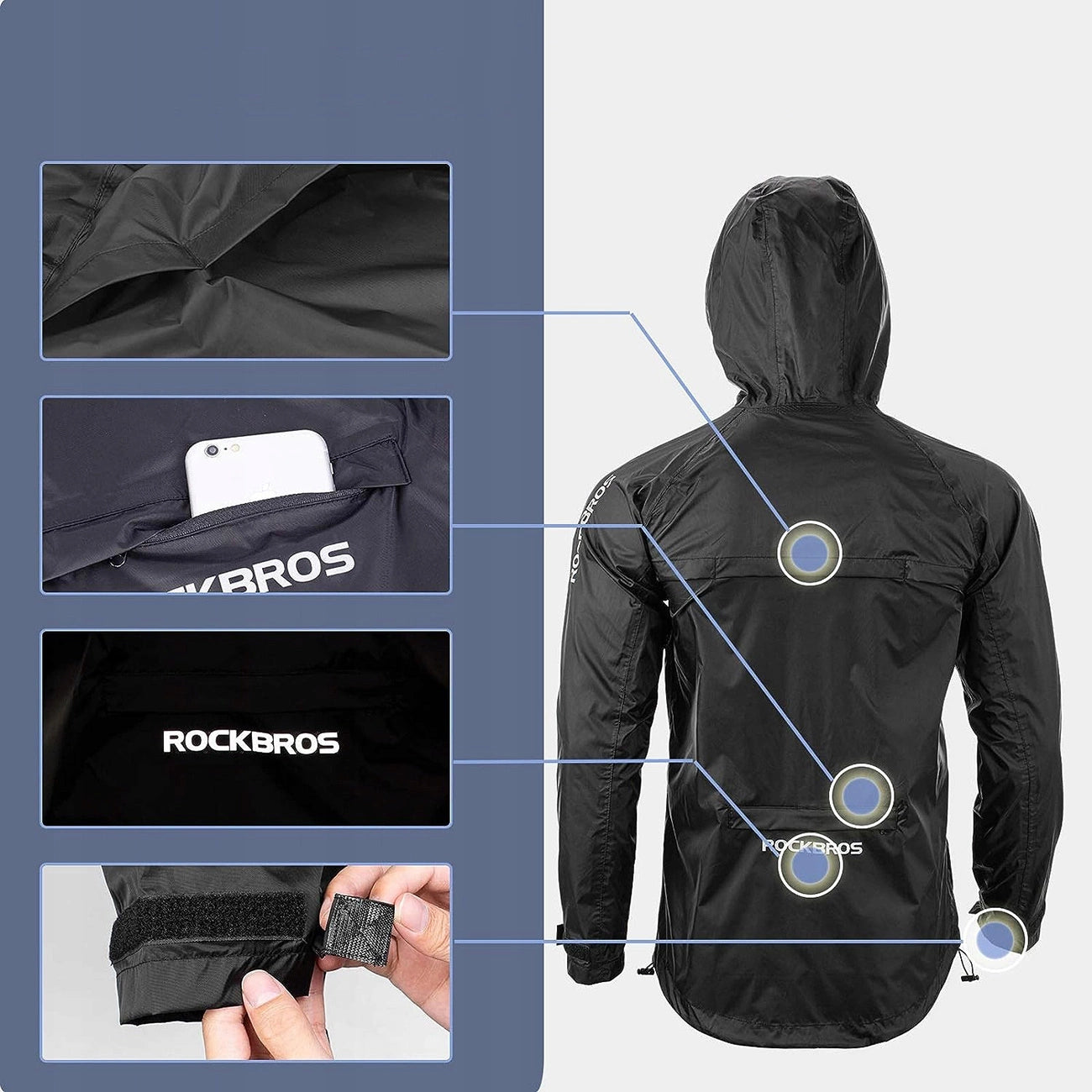 Rockbros YPY013BK2XL Rain Jacket Breathable Windproof XXL - Black_5