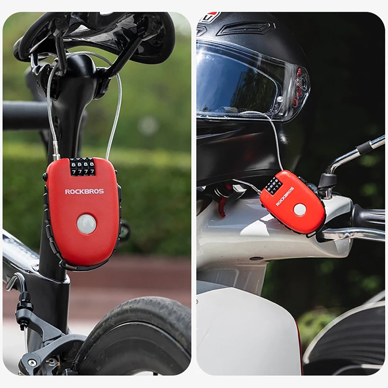 Rockbros 32420981001 bicycle lock with retractable cable - red_12