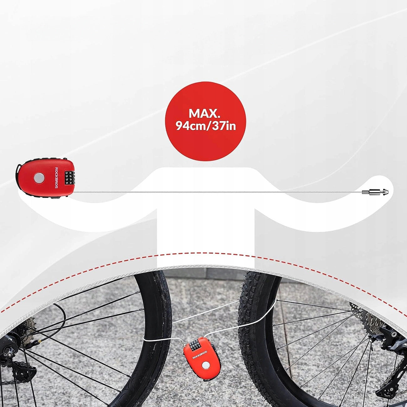 Rockbros 32420981001 bicycle lock with retractable cable - red_8