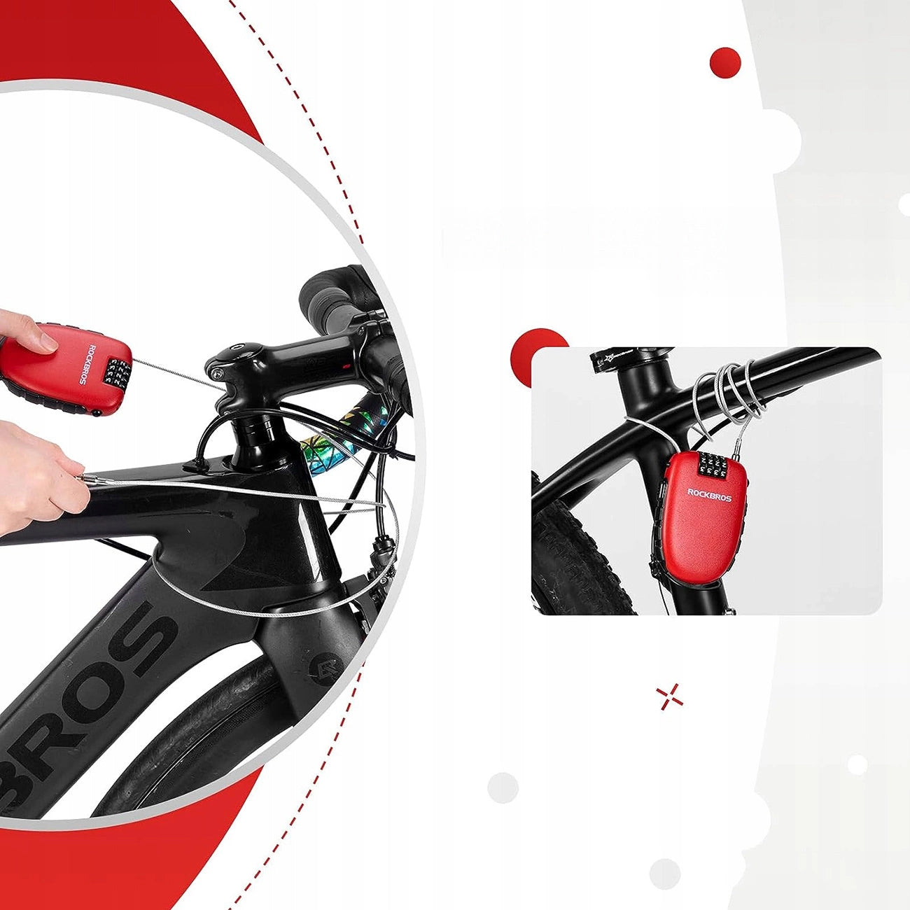 Rockbros 32420981001 bicycle lock with retractable cable - red_9