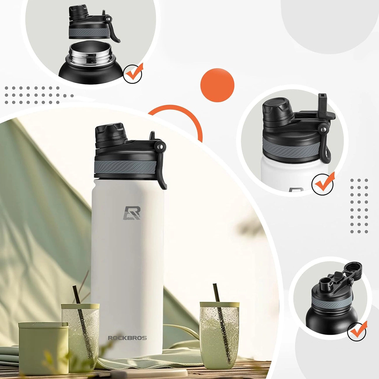 Rockbros 35210029006 Thermo Bottle for Bike Drinks 650 ml - White_5