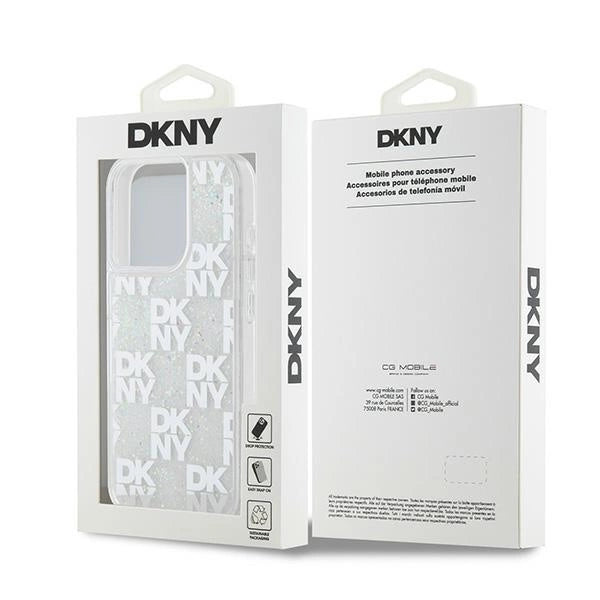 DKNY Liquid Glitter Multilogo case for iPhone 15 Pro - white_7