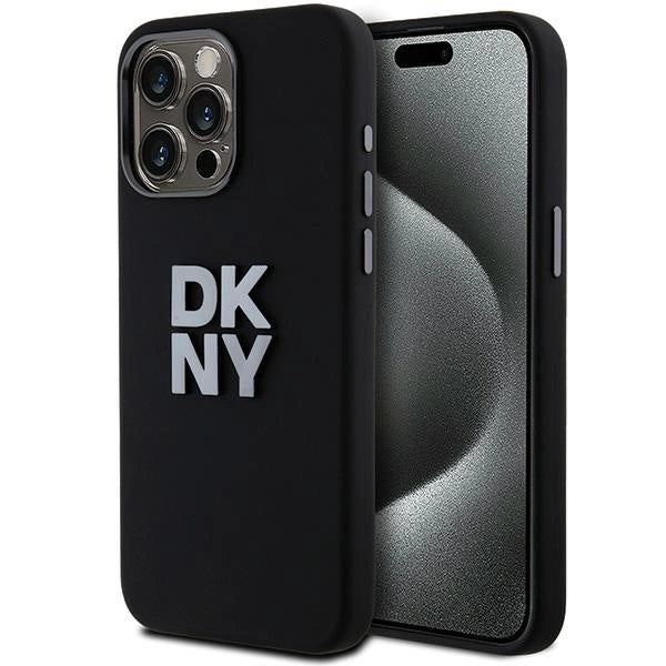 DKNY Liquid Silicone Metal Logo iPhone 15 Pro Case - Black_0
