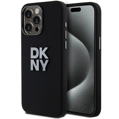 DKNY Liquid Silicone Metal Logo iPhone 15 Pro Case - Black_0
