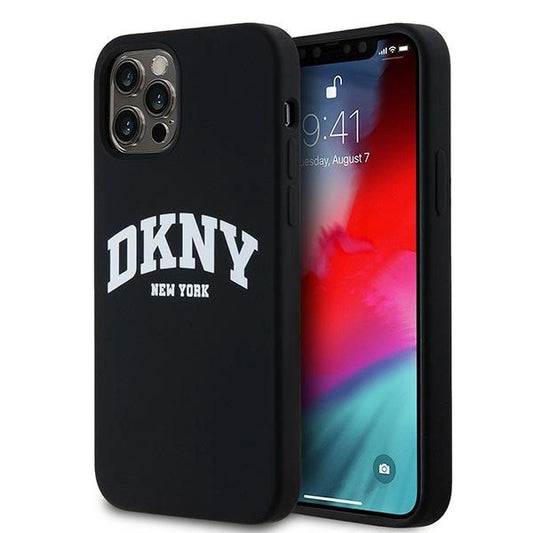 DKNY Liquid Silicone White Printed Logo MagSafe Case for iPhone 12/12 Pro - Black_0