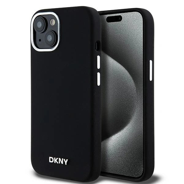 DKNY Liquid Silicone Small Metal Logo MagSafe Case for iPhone 14/15/13 - Black_0