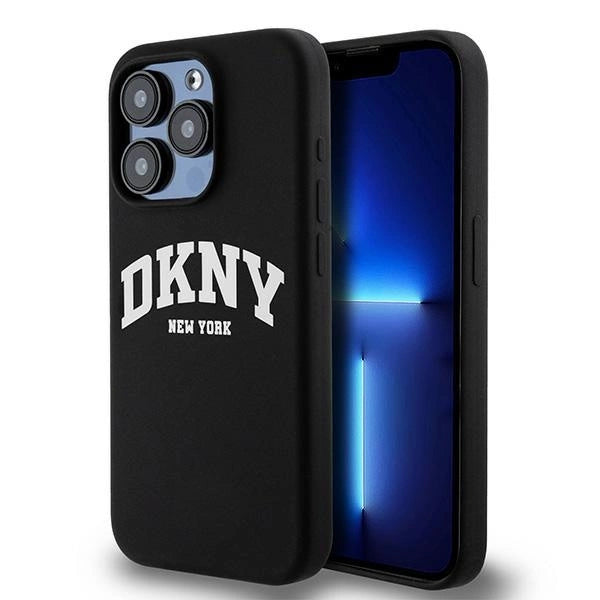 DKNY Liquid Silicone White Printed Logo MagSafe iPhone 15 Pro Case - Black_0