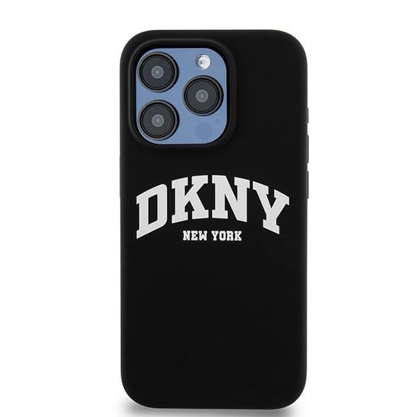 DKNY Liquid Silicone White Printed Logo MagSafe iPhone 15 Pro Case - Black_2