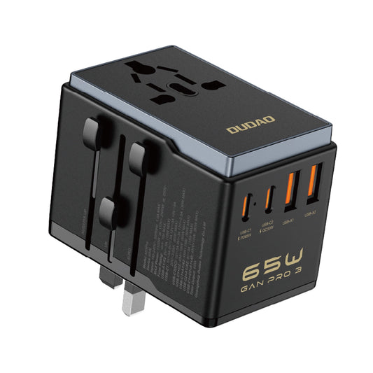 Dudao A65Pro 65W EU / US / JP / AUS / UK travel adapter 2x USB-C 2x USB-A - black_0