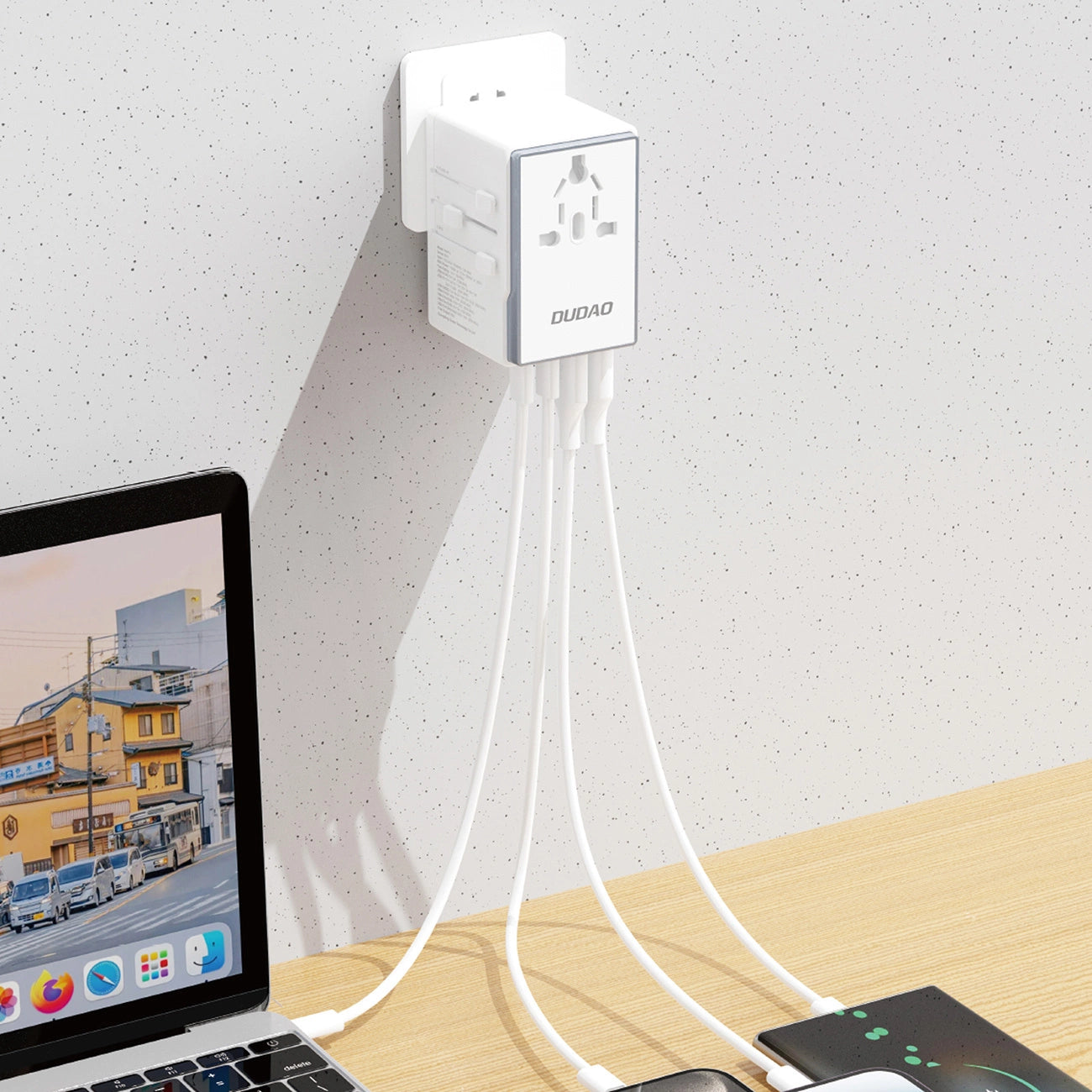 Dudao A65Pro 65W EU / US / JP / AUS / UK travel adapter 2x USB-C 2x USB-A - white_2