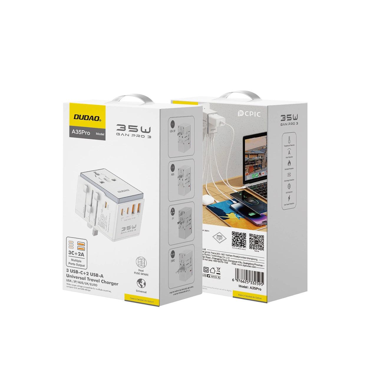 Dudao A35Pro 35W EU / UK / AUS / US / JP travel adapter 3x USB-C 2x USB-A - white_2