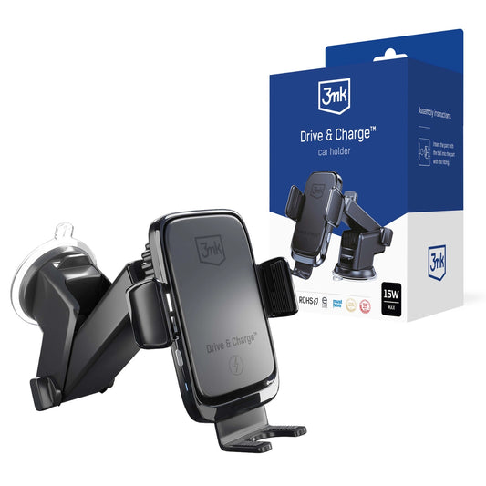 3mk Drive &amp; Charge car phone holder for grille/window/cockpit with inductive charger - black_0