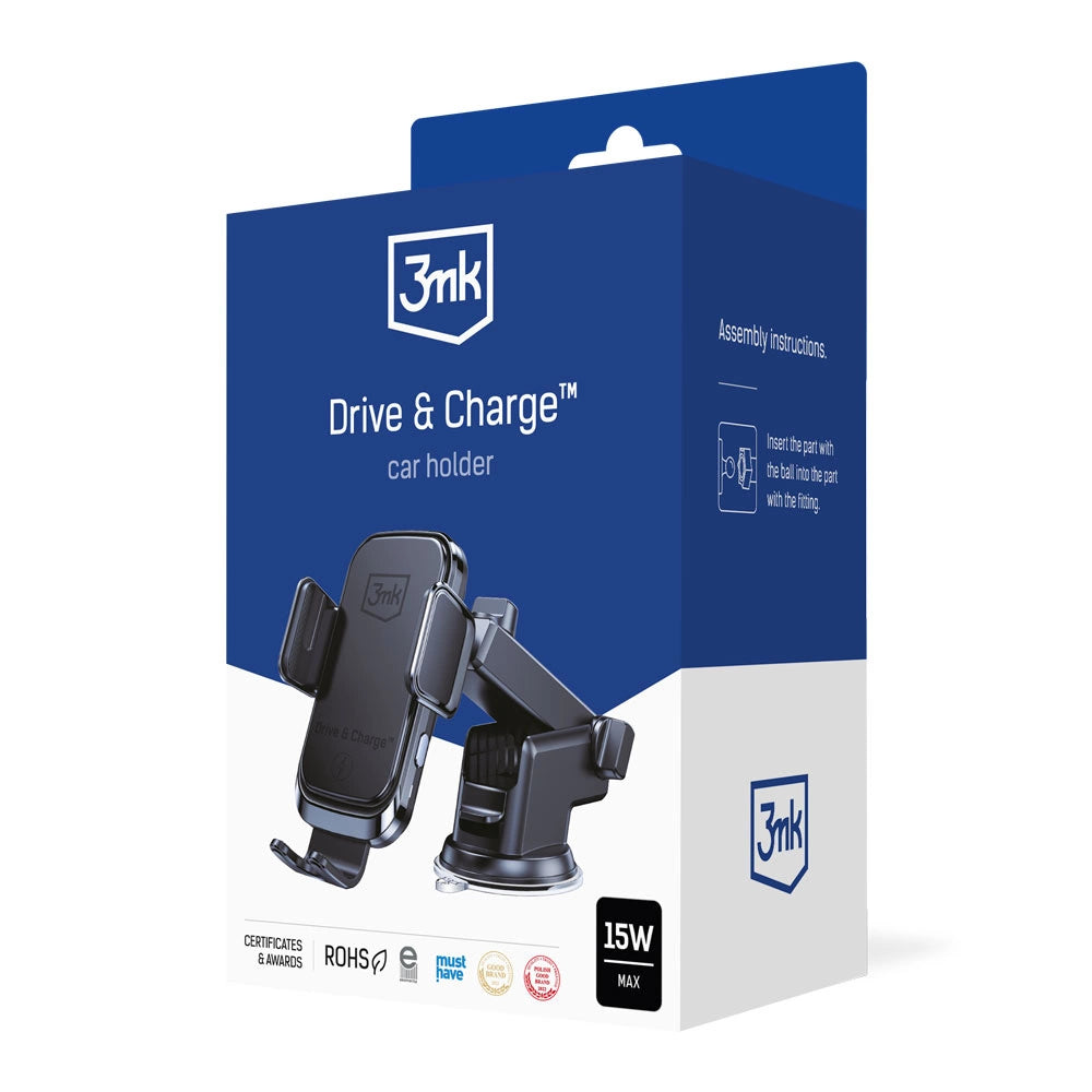 3mk Drive &amp; Charge car phone holder for grille/window/cockpit with inductive charger - black_6