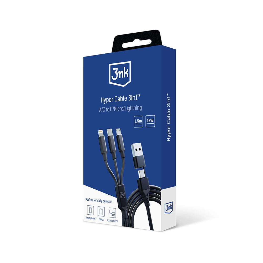 3mk Hyper Cable 3in1 USB-A - USB-C / USB-C - micro USB - Lightning 1.5m - black_10